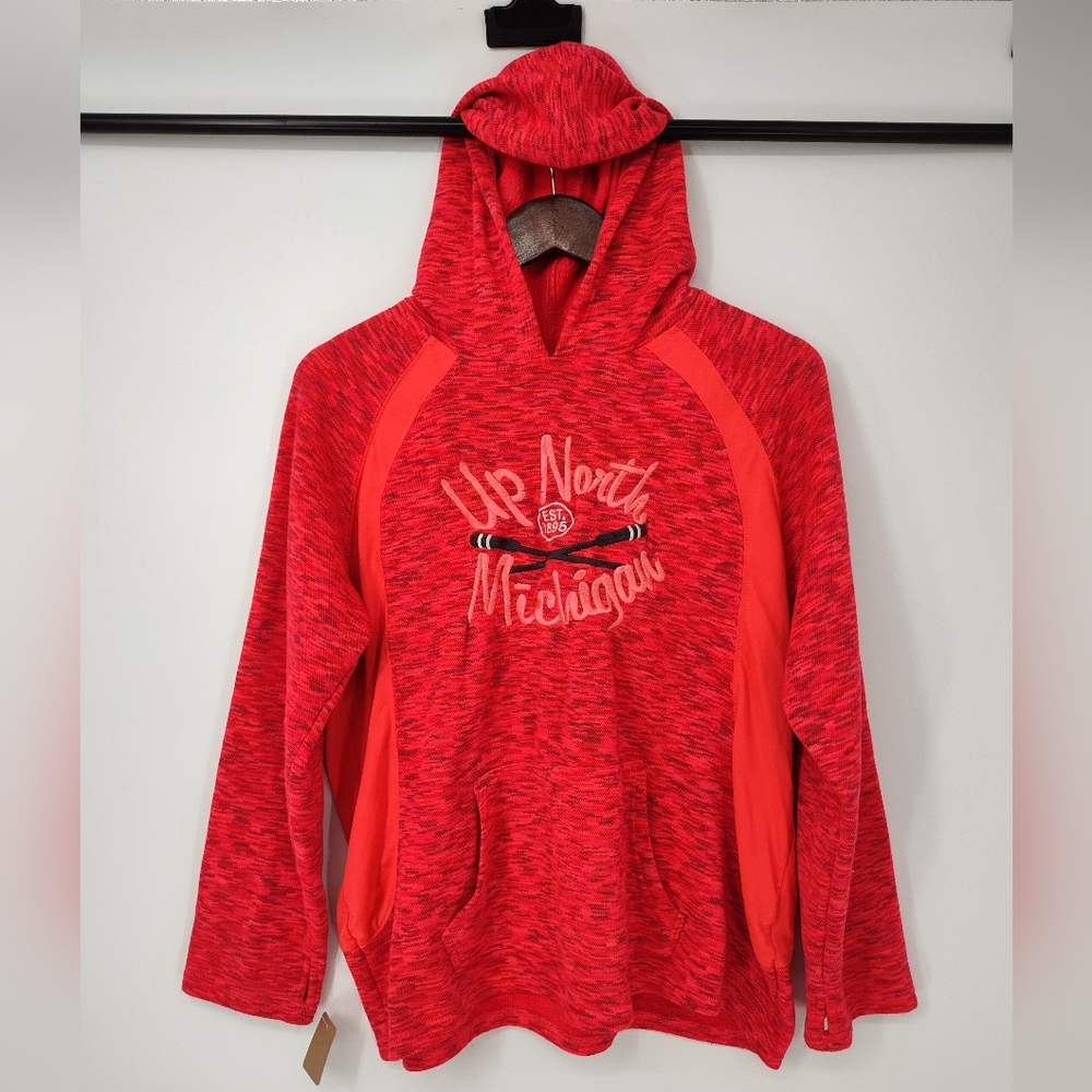 Vibrant Neon Orange Kids Hoodie with Up North Michigan Design Size Youth X Large